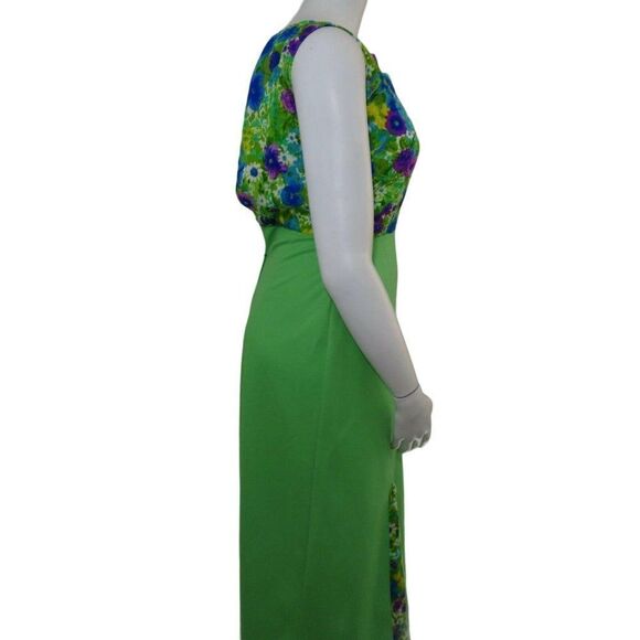 Vintage Melwine of Miami M Maxi Dress Green Purple Teal Floral Mod - Picture 5 of 11